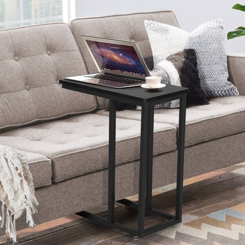 VECELO C-Shaped End Table Small Side Table Sofa Table with Metal Frame C-Shaped Couch Table Nightstand Set of 2
