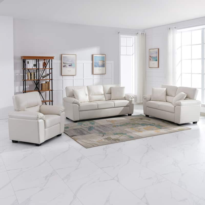 Morden Fort 3-Piece Faux Leather Sofa Set | Space-Saving Living Room Furniture