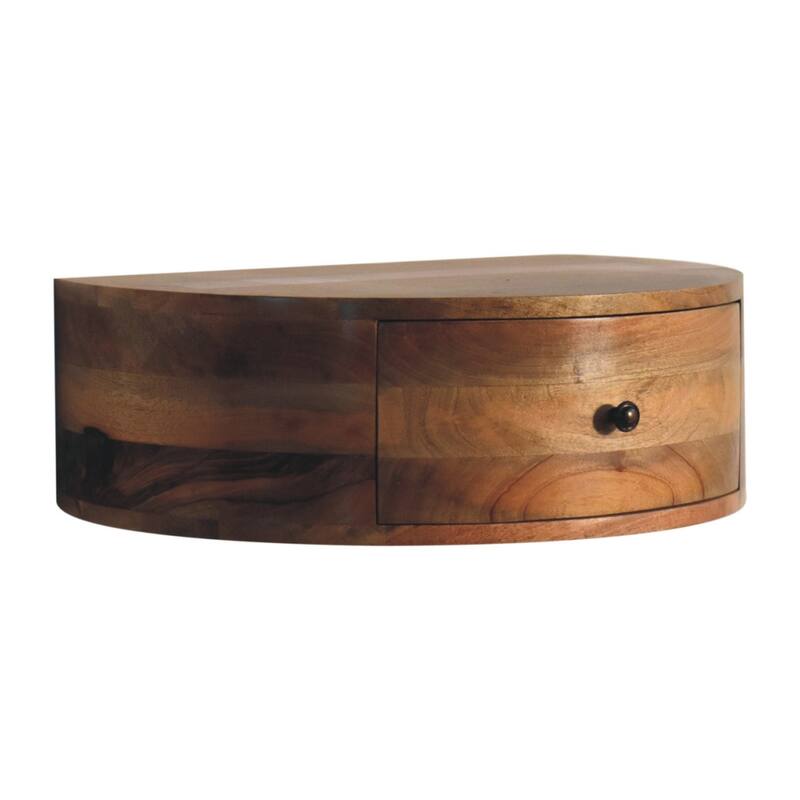 HomeRoots 22" Brown Solid Wood Round One Drawer Floating Nightstand