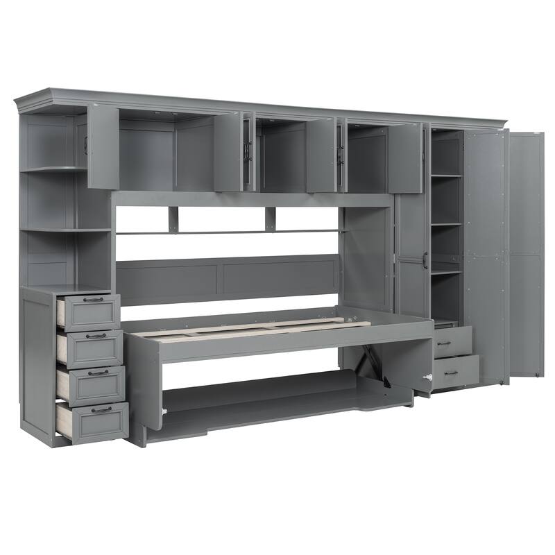 Twin Murphy Bed with Wardrobe, Cabinet, and Desk for Small Spaces