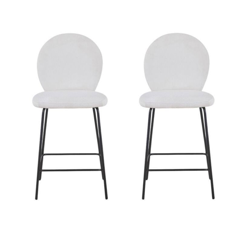 HomeRoots Set of Two 26" Cream and Black Corduroy and Metal Counter Height Bar Chairs