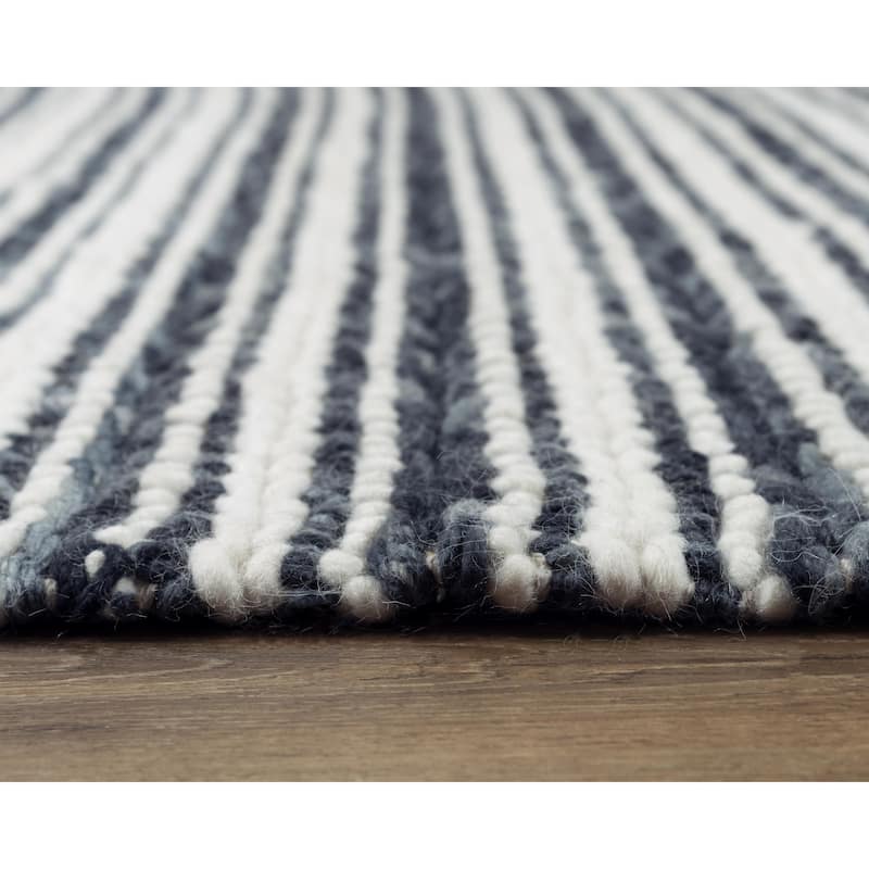 Alora Decor Kolkata Black and Ivory Stripe Hand-woven Wool Rug