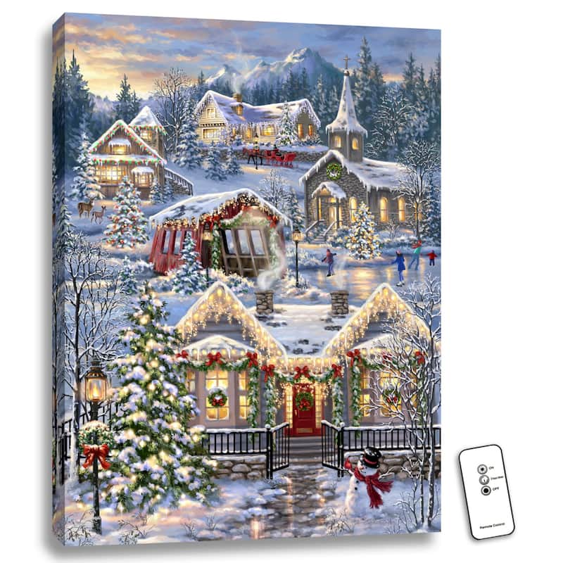 24" x 18" White Christmas Village Back-lit Wall Art w Remote Control