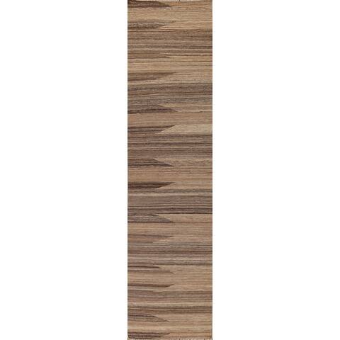 Contemporary Kilim Long Wool Runner Rug Hand-woven Hallway Carpet - 2'9" x 13'10"