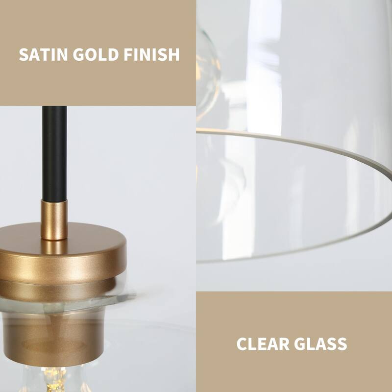 Modern Black Gold Pendant Clear Glass Kitchen Island Light Bowl-Shape Shade for Dining Room