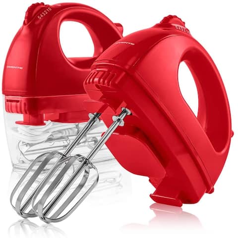 Ovente Portable Electric Hand Mixer 5 Speed Mixing with 2 Chrome Beater Attachments & Snap Clear Case, 150 Watts,