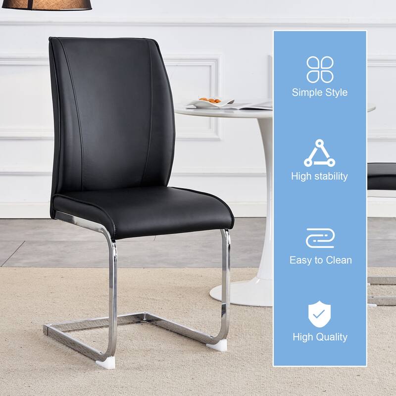 Arched Back Chair Set of 6, Faux Leather Upholstered Dining Chair with Metal Silver Leg, Home Kitchen Chair