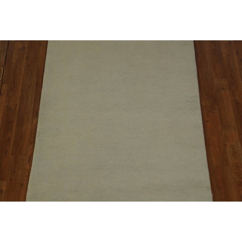 Hand Knotted Oriental 100% Wool Carpet Modern Solid Green Gabbeh Runner Rug - 9' 8'' X 3' 2''