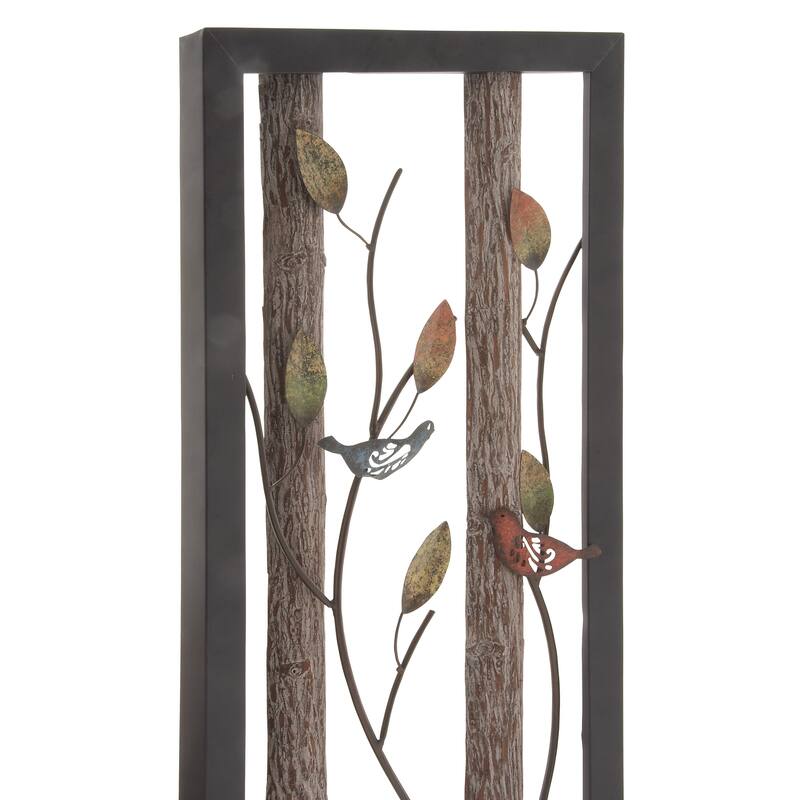 Black Metal Bird Wall Decor with Tree Branches and Colorful Leaves