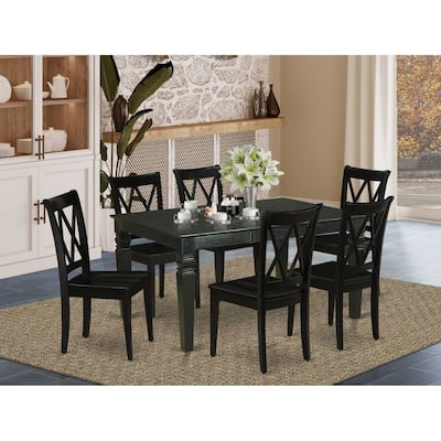 HomeStock 7-Piece Rectangle Black Finish Solid Wood Top Dining Table with 6-Chairs with Lattice Back