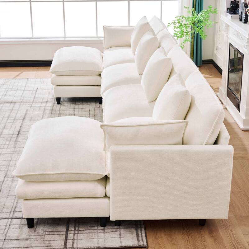 140.9" U-shaped Cashmere Modular Sectional Sofa with 2 Movable Ottomans
