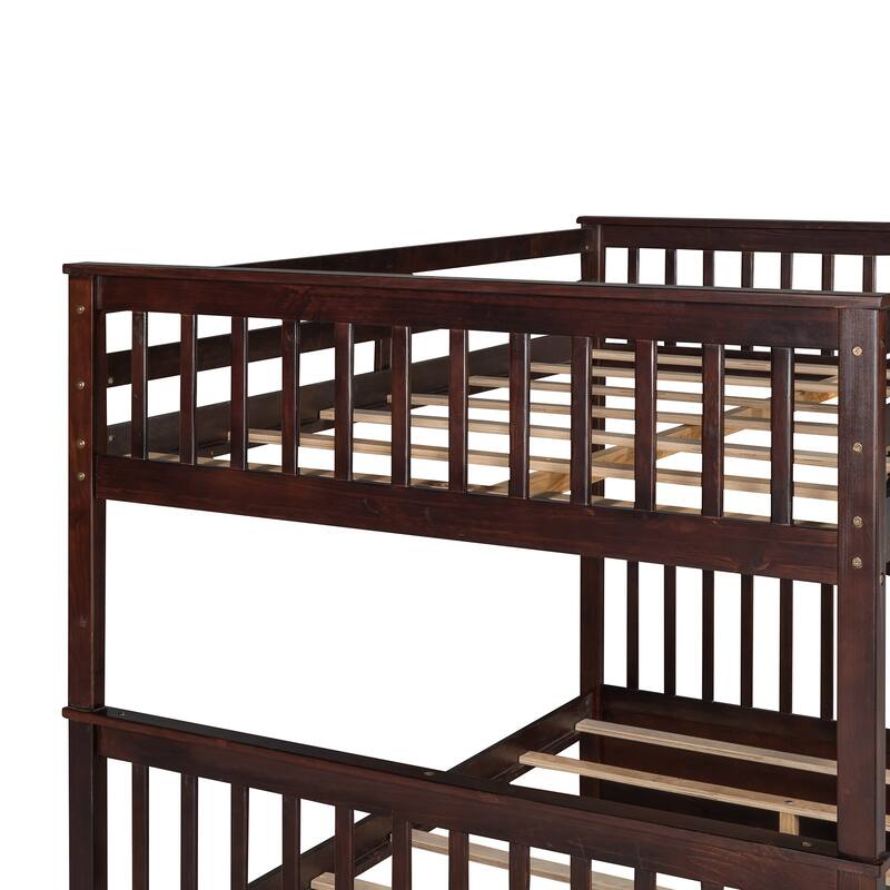 Space-Saving Full-Over-Full Bunk Bed with 2 Drawers, Pine Wood Frame, No Box Spring Needed