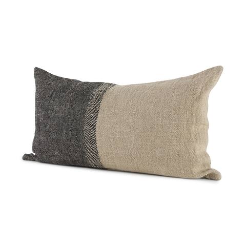 Isolde 14L x 26W Beige and Dark Gray Fabric Color Blocked Decorative Pillow Cover