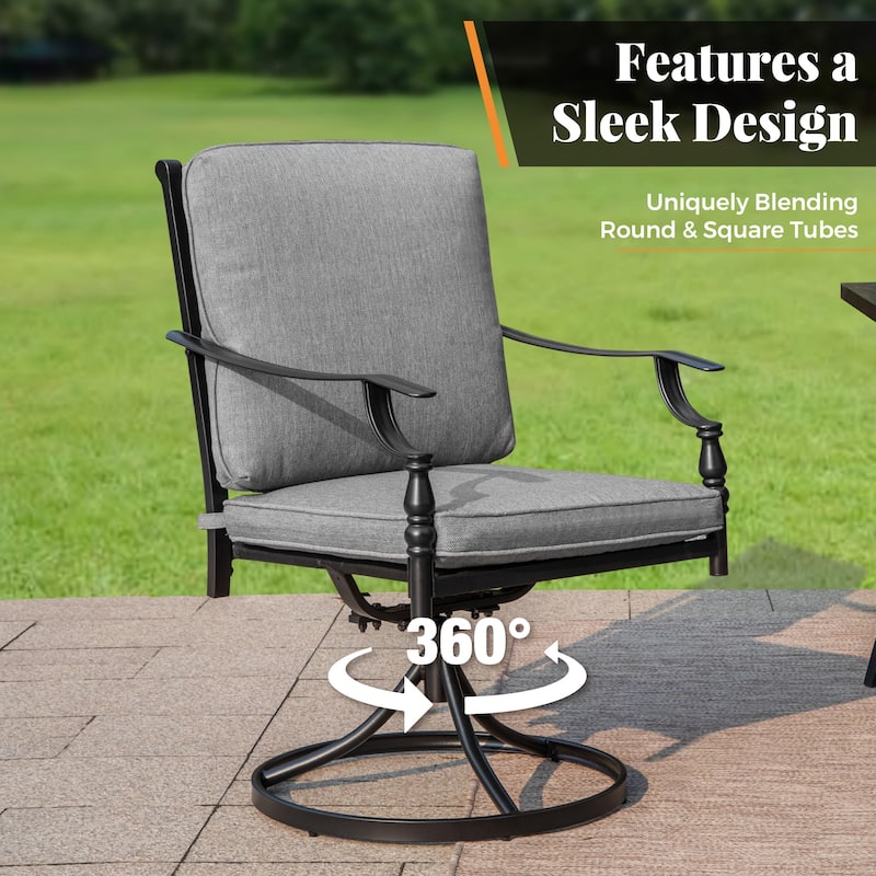 MAISON ARTS Outdoor Patio Dining Chairs Set of 2: Heavy Duty Wrought Iron (Fixed & Swivel)