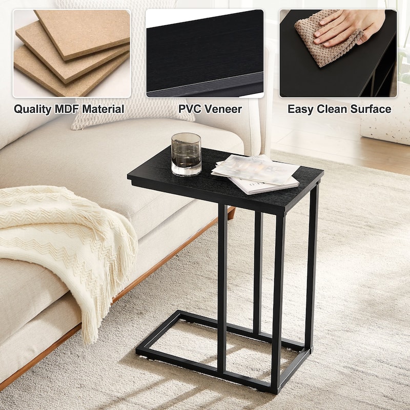 Javlergo Set of 2 C-Shaped Sofa Side Table, Small End Table for Living Room, Narrow Bedside/TV Tray Table
