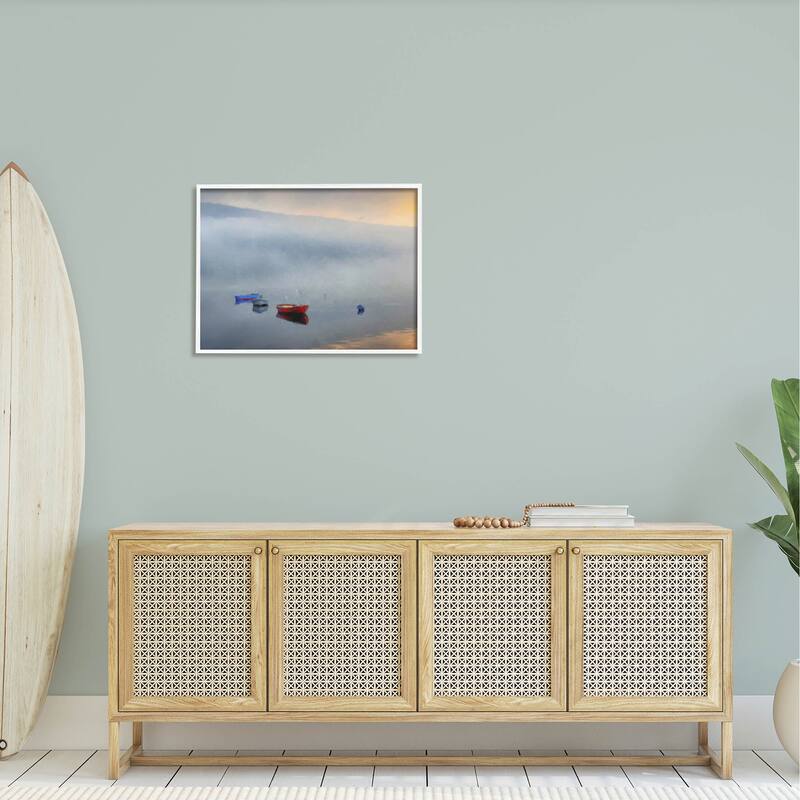 Stupell Misty Lake Canoes Fog Scene Framed Giclee Art by Kim Curinga