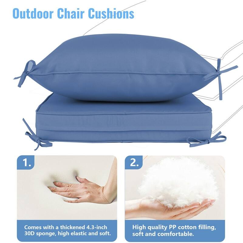 24x24 in Outdoor Deep Seat Cushion Set, Waterproof Fade Resistant, 4in Thickened Foam, Removable Cover, Adjustable Straps