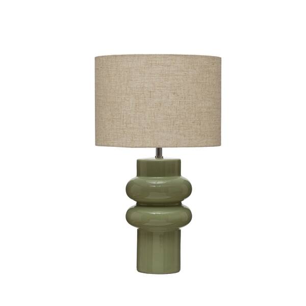 Stoneware Table Lamp with Linen Shade and Inline Switch Bed Bath