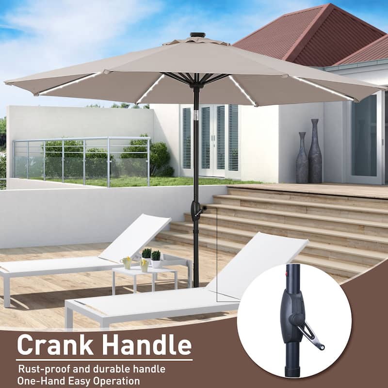 Autlaycil 10 ft Solar Patio Umbrellas with LED lights for Market Outdoor Pool, Steel Tilt Crank