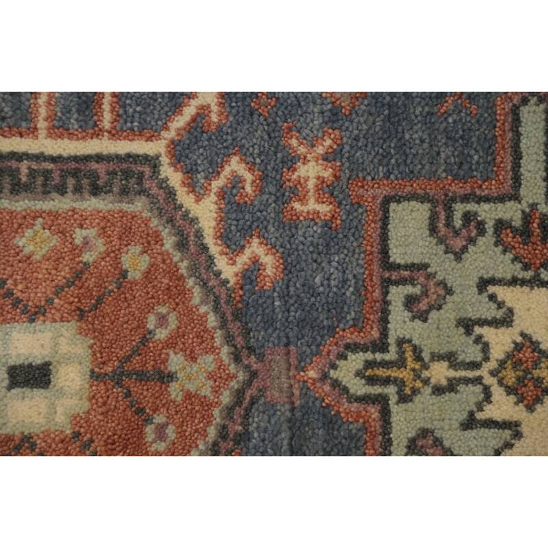 Hand Knotted Oriental 100% Wool Carpet Traditional Geometric Navy Blue & Blues Kazak Area Rug - 10' 1'' X 2' 6''