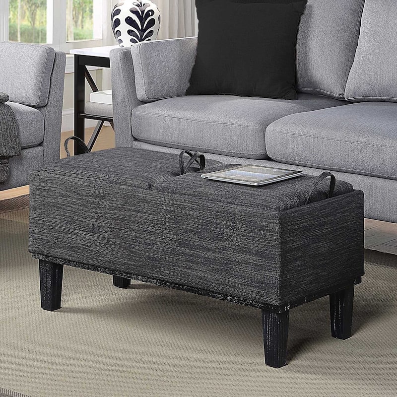 Multipurpose Storage Ottoman with Reversible Trays for Serving, Seating and Convenient Living Room Organization