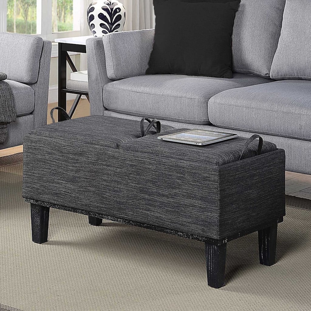 Multipurpose Storage Ottoman with Reversible Trays for Serving, Seating and Convenient Living Room Organization