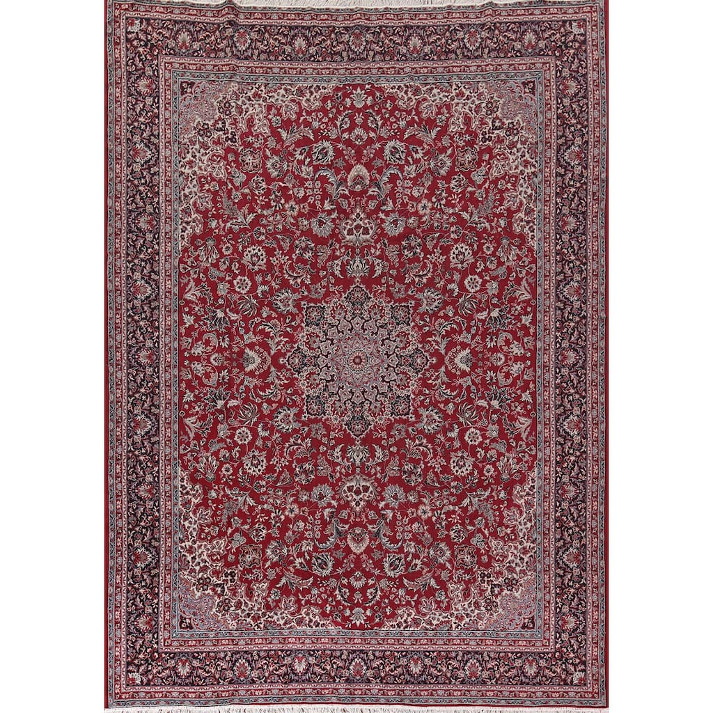 Traditional Red Kashan Turkish Area Rug Machine Made Floral Carpet - 9'10" x 12'5"