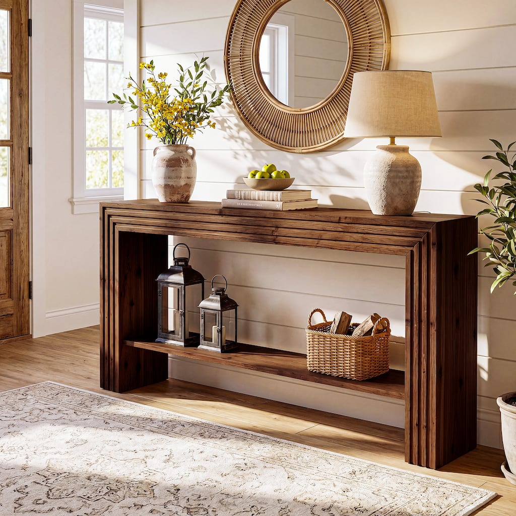 63-Inch Solid Wood Console Table, Farmhouse Entryway Table