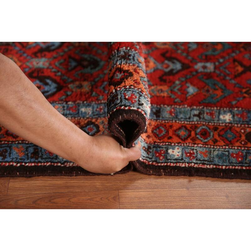 Hand Knotted Oriental 100% Wool Carpet Traditional All-Over Red Heriz Runner Rug - 13' 10'' X 3' 4''