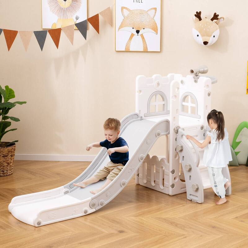 Costway 6 in 1 L-shaped Toddle Slide for Toddlers Age 1-3 Baby Slide