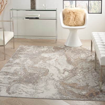Nourison Elation Modern Abstract Ivory Grey Area Rug