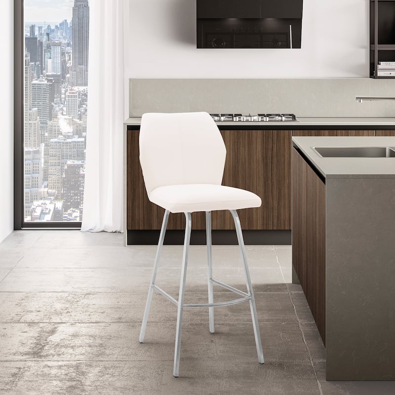 Tandy Faux Leather and Metal Bar or Counter Stool - Stainless Steel & White - Counter Height