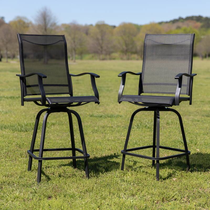 30" All-Weather Patio Swivel Outdoor Stools, Set of 2 - Garden Chair - Black