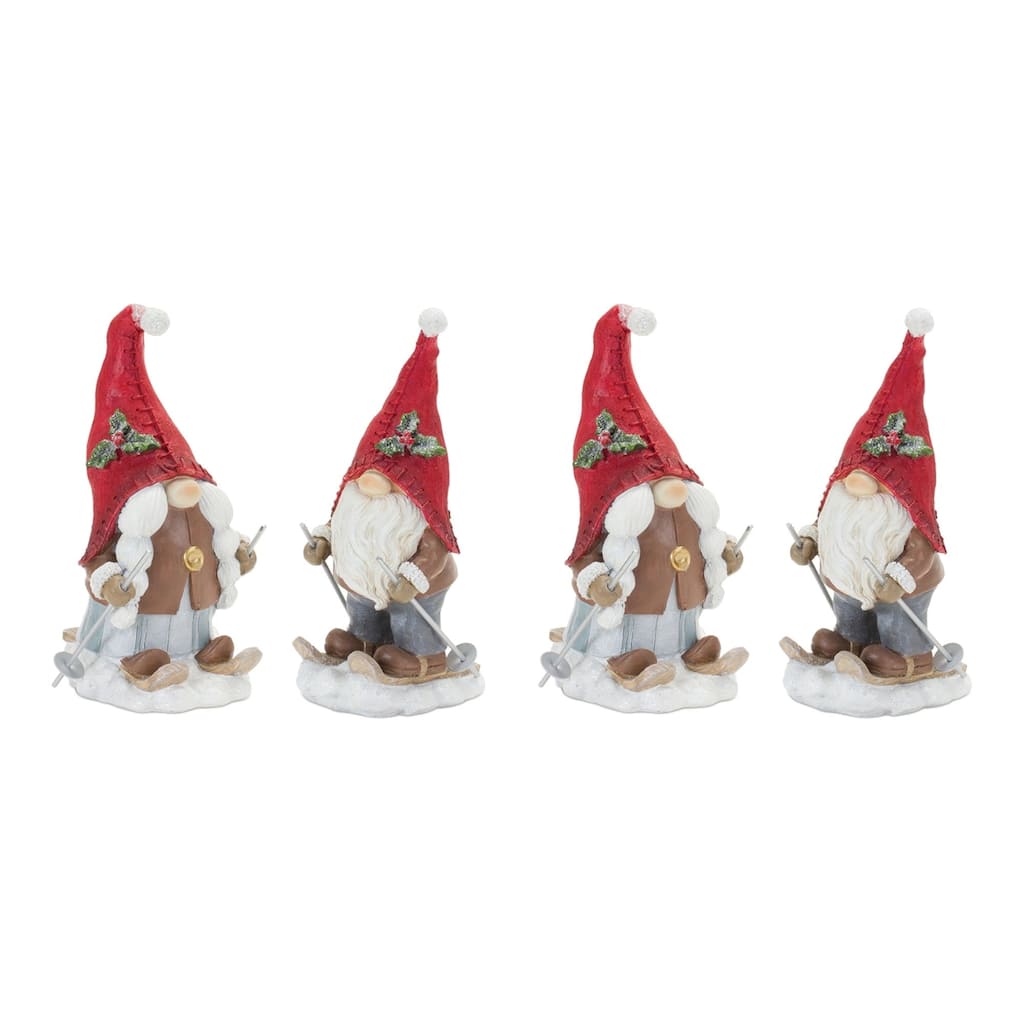 Set of 2 Winter Gnome on Skis Christmas Tabletop Figurines 6.75"