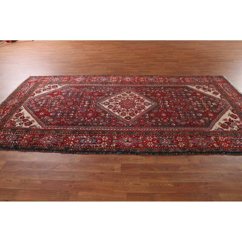 Hamedan Persian Vintage Rug Hand-Knotted Geometric Wool Carpet - 5'1"x 10'3"