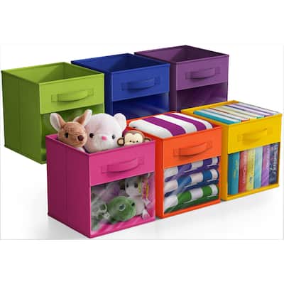 Sorbus Storage Bins with Clear Window - 6-Pack Foldable Baskets - 10.5" L x 10.5" W x 11" H