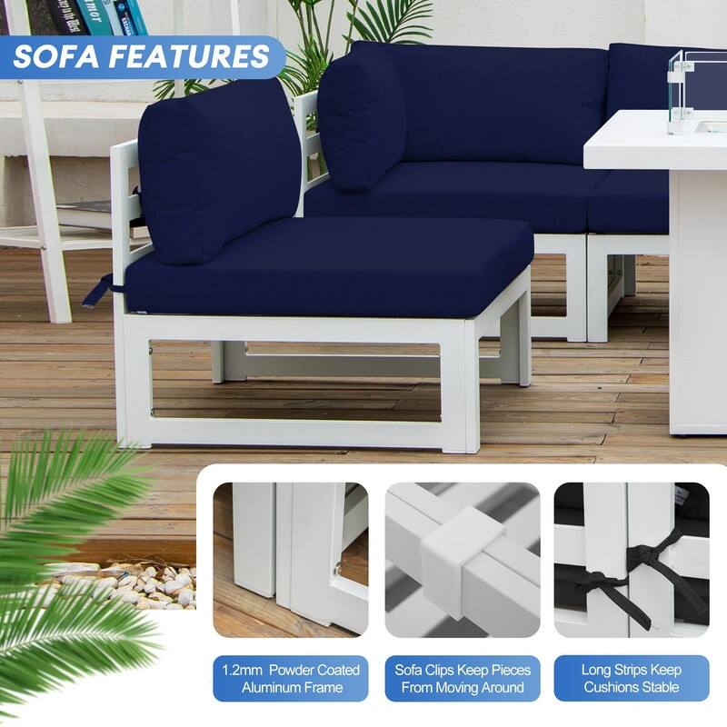 FINCATI White Aluminum Modern Patio Furniture Sectional Sofa Set with Cushion