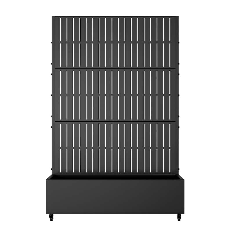 Metal Movable Planter Box with Trellis Privacy Screen Lockable Wheels - 72"x47"