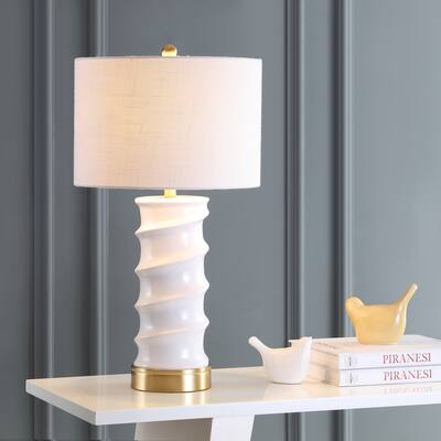 Prague 28" Ceramic LED Table Lamp, White/Gold by JONATHAN Y