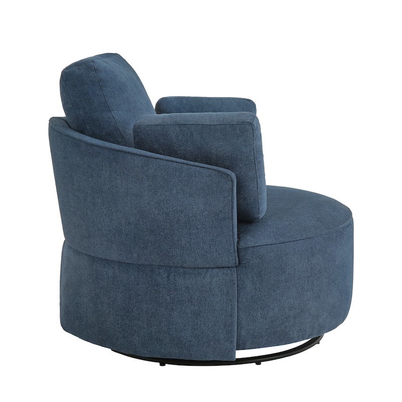 Set of 2 Upholstered Swivel Barrel Accent Chairs Metal Frame with Flared Arms and Pillows