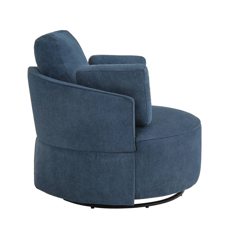 Upholstered Swivel Barrel Accent Chair Metal Frame with Flared Arms and Pillows