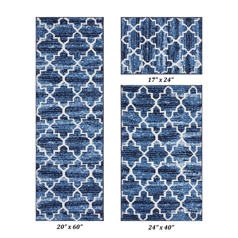 Better Trends Savio Collection 3 Pc Set Bathroom Rug - 100% Micro Polyester with Gel Foam Backing, Machine Washable Bath Mat
