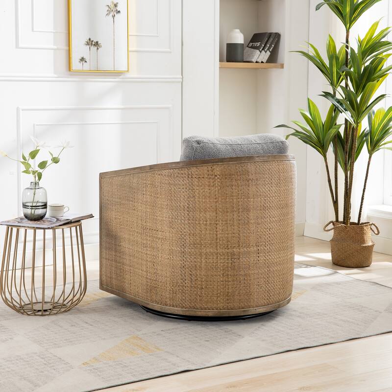 Modern 360 Degree Swivel Club Barrel Chair, Comfy Round Upholstered Accent Sofa Chair, Living Room Leisure Arm Chair