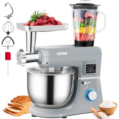VEVOR Stand Mixer 7.4Qt LCD Screen Timing 6-Speed Dough Mixer w/ Grinder Juicer - 7.4 Qt / 7 L