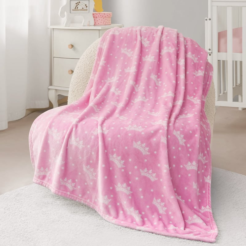 Juicy Couture Plush Baby Throw Blankets - Crown Polka Dots - 40" x 50"
