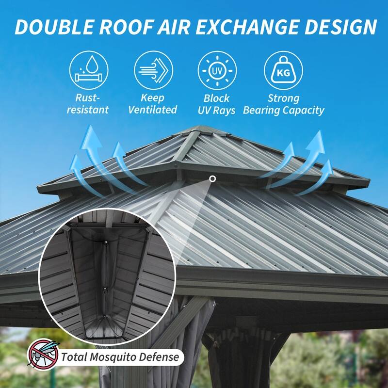 Domi Hardtop Gazebo with Galvanized Steel Double Roof and Aluminum Frame