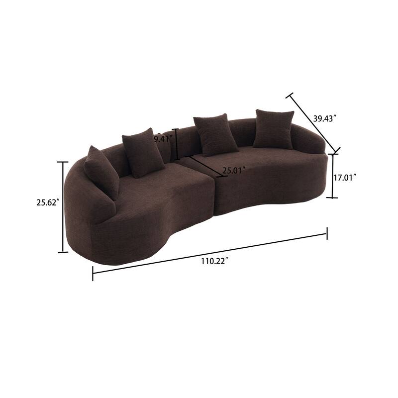 Modern Minimalist 3-Seater Frame-Free Compressed Chenille Upholstered Sectional Sofa