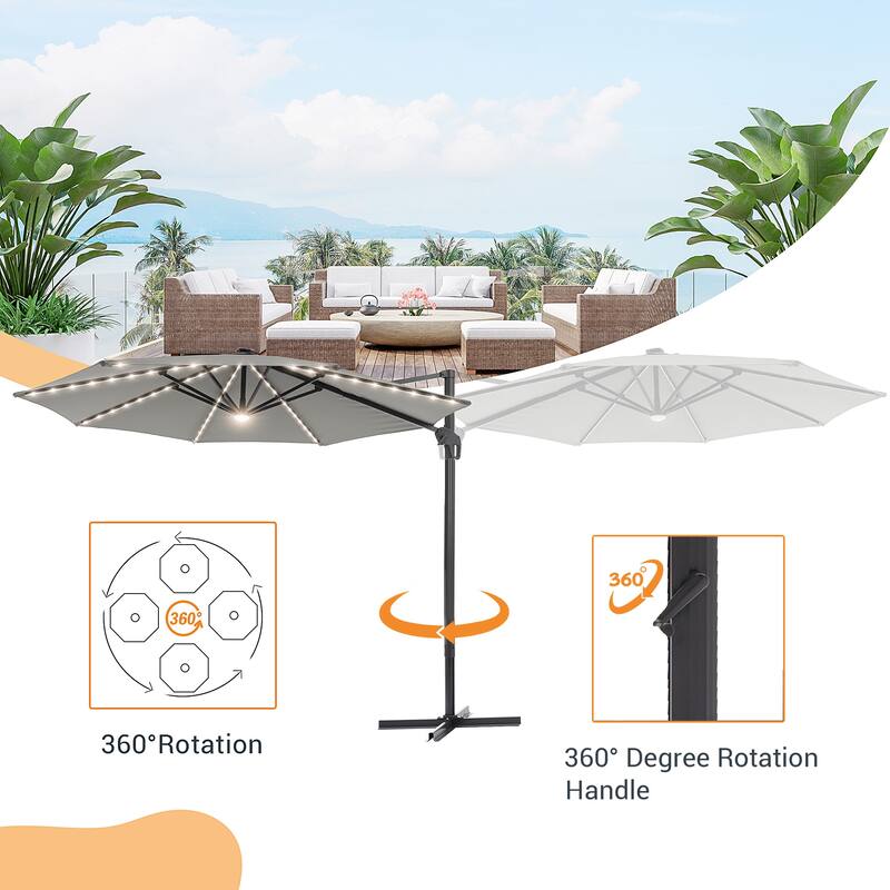 LIVOOSUN 11FT LED Patio Cantilever Umbrella w/Cross Base