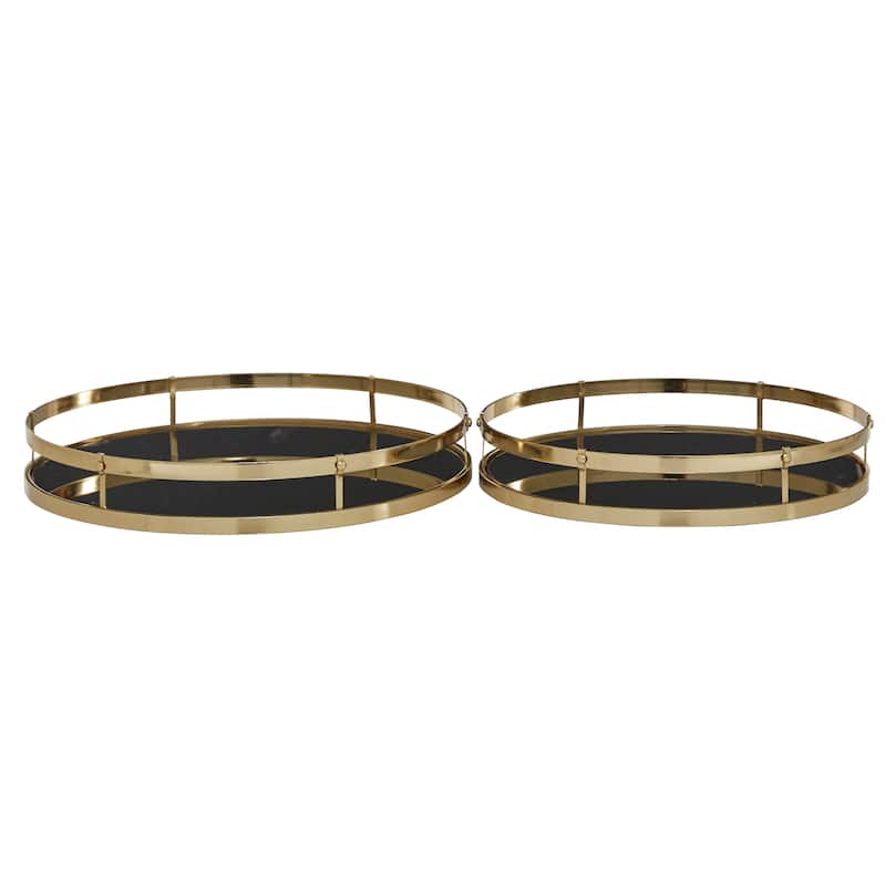 Metal Tray with Black Glass - Set of 2 Gold - CosmoLiving by Cosmopolitan - 16"W x 16"L x 2"H