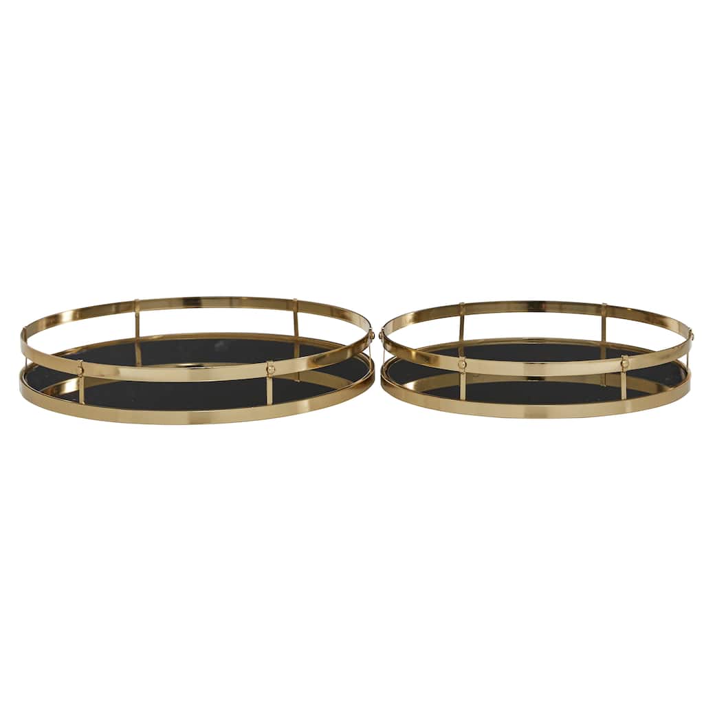 Metal Tray with Black Glass - Set of 2 Gold - CosmoLiving by Cosmopolitan - 16"W x 16"L x 2"H